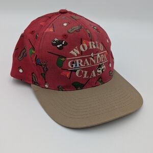 Vintage World Class Grandpa Golf Hat Red Maroon Embroidered Eclectic Grandpa Cap